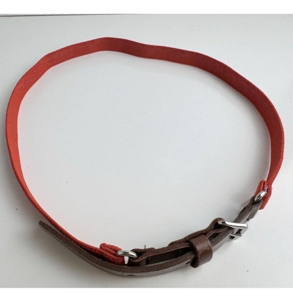 LOFT Skinny Elastic‎ Belt Brown Leather Orange Stretch Waist Silver Buckle 47-53